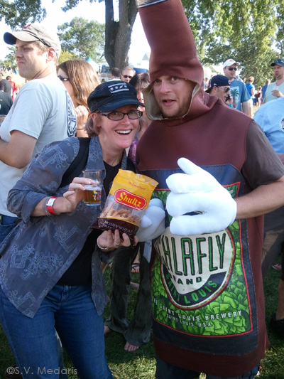 Schlafly beer bottle man/poser and friend