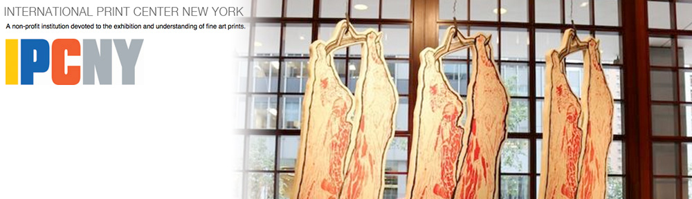 Carcasses from the Meat Locker hanging in midtown Manhattan gallery for IPCNY Big Picture Show